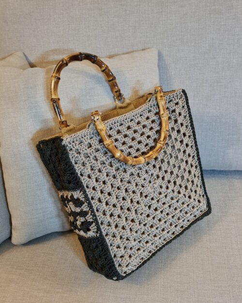 Borsa uncinetto beige e verde militare