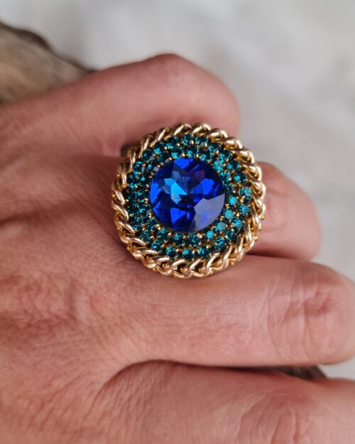 Anello regolabile azzurro e verde