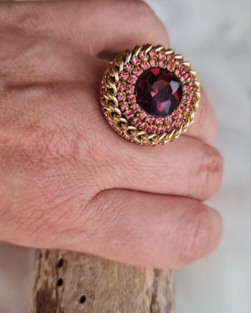 Anello regolabile vinaccia e rosa