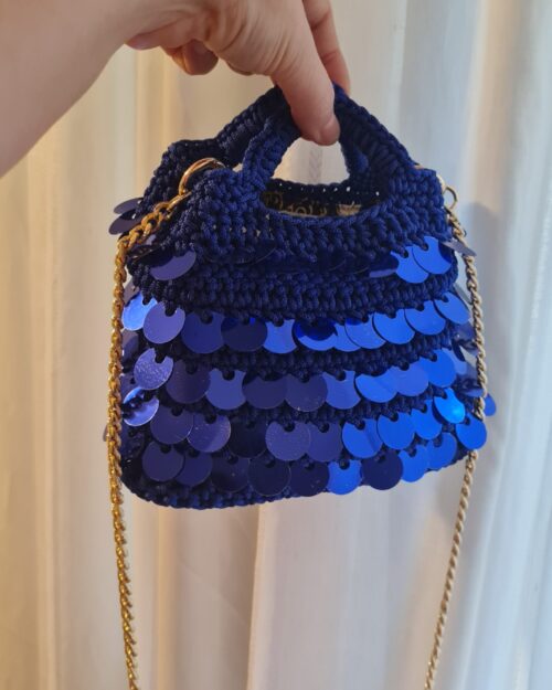 Mini clutch con paillettes blu elettrico