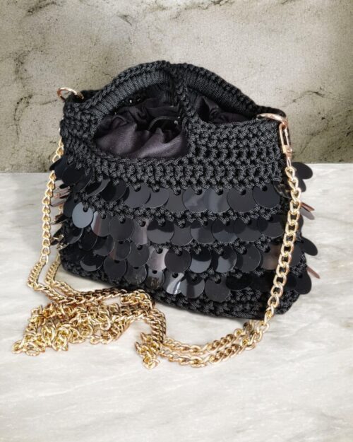 Mini clutch con paillettes nera