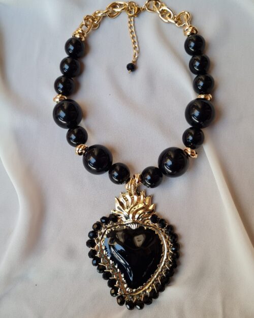Collana girocollo Sacro cuore nero