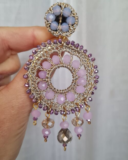 Orecchini pendenti Mandala a clip rosa