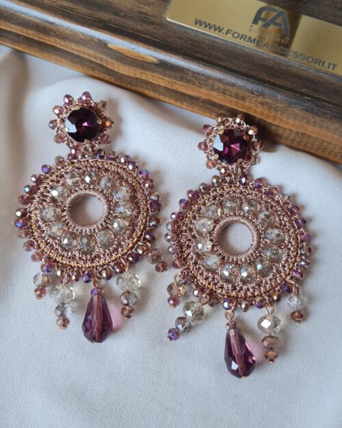 Orecchini pendenti Mandala color oro rosa