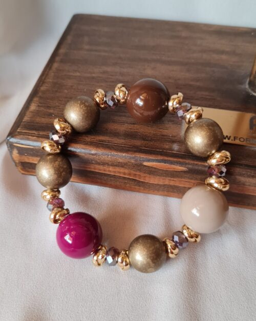 Bracciale elastico Tecla marrone e ciclamino