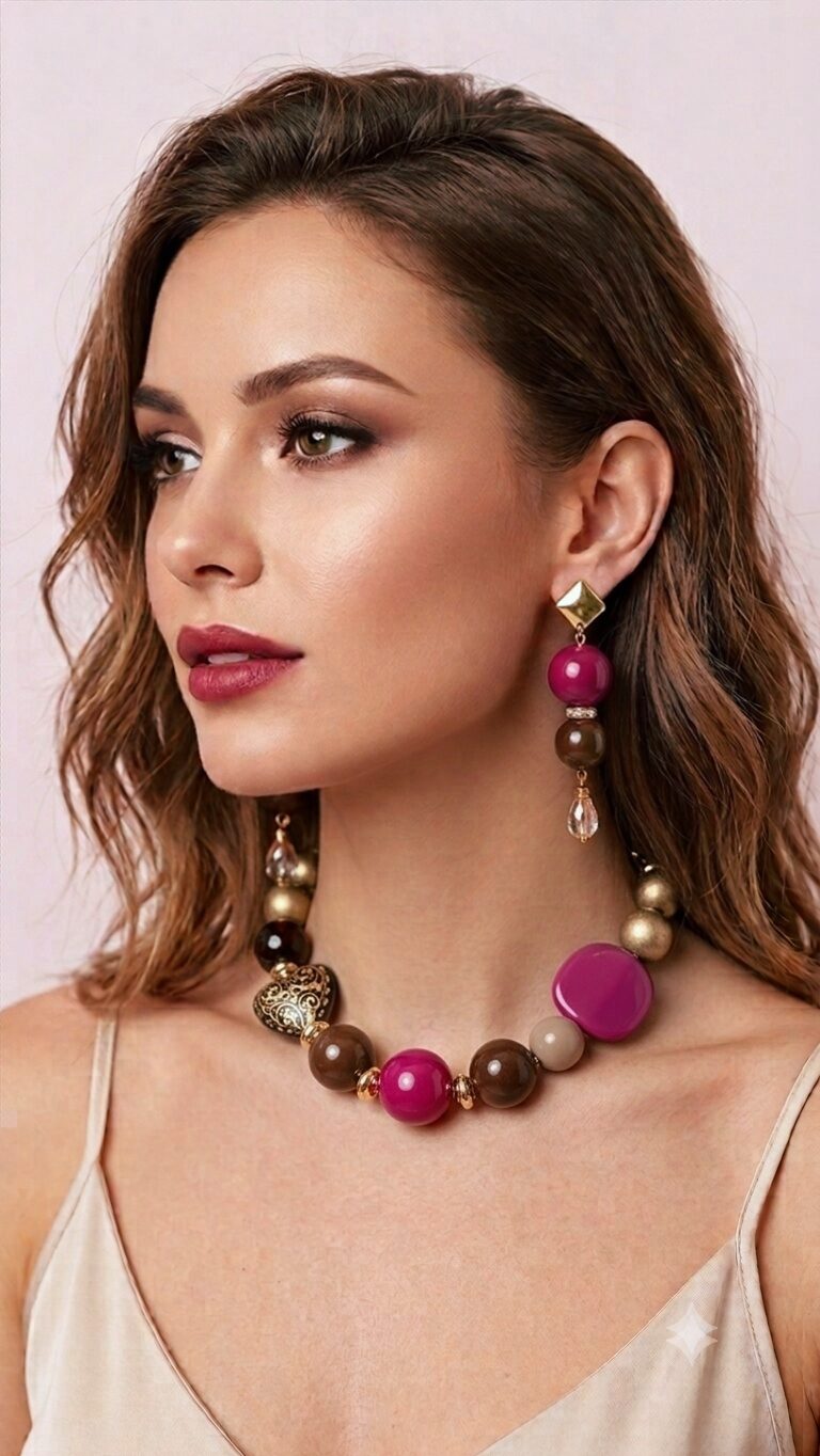 Collana corta Tecla ciclamino e marrone - immagine 3