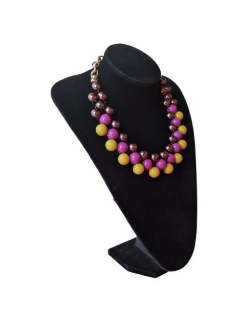 Collana girocollo multi sfere Cleopatra giallo olio, ciclamino e bronzo