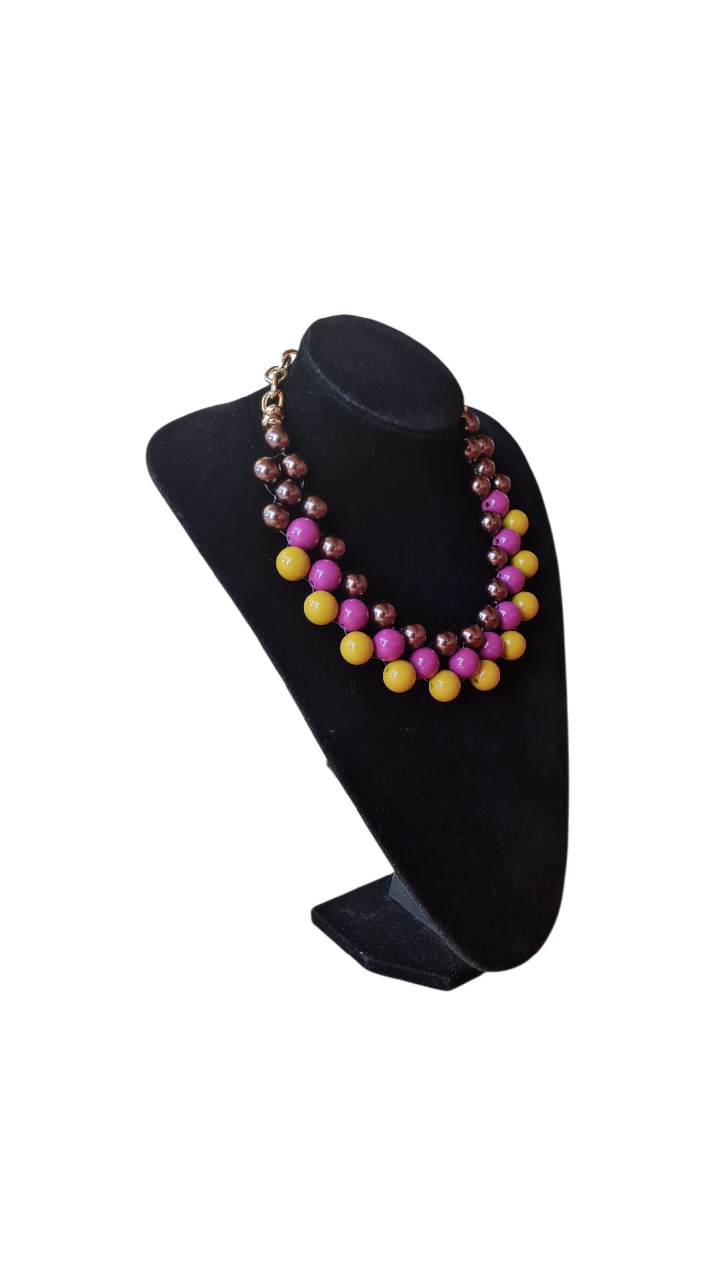 Collana girocollo multi sfere Cleopatra giallo olio, ciclamino e bronzo