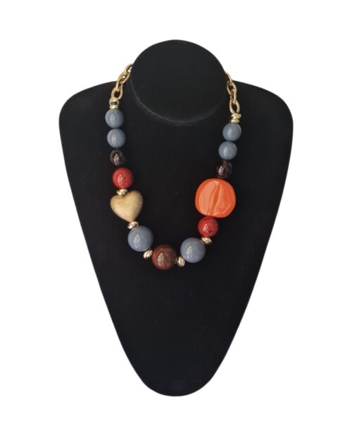Collana corta Tecla grigio avio e coccio