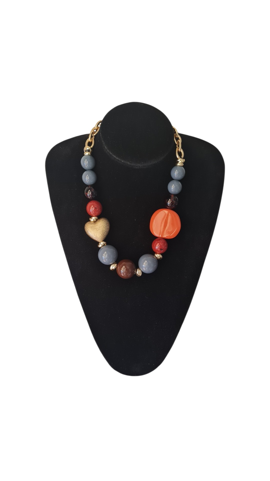 Collana corta Tecla grigio avio e coccio