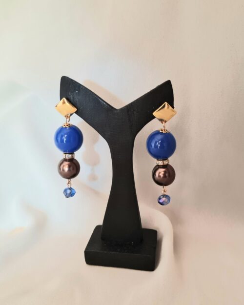 Orecchini pendenti Tecla blu elettrico e bronzo